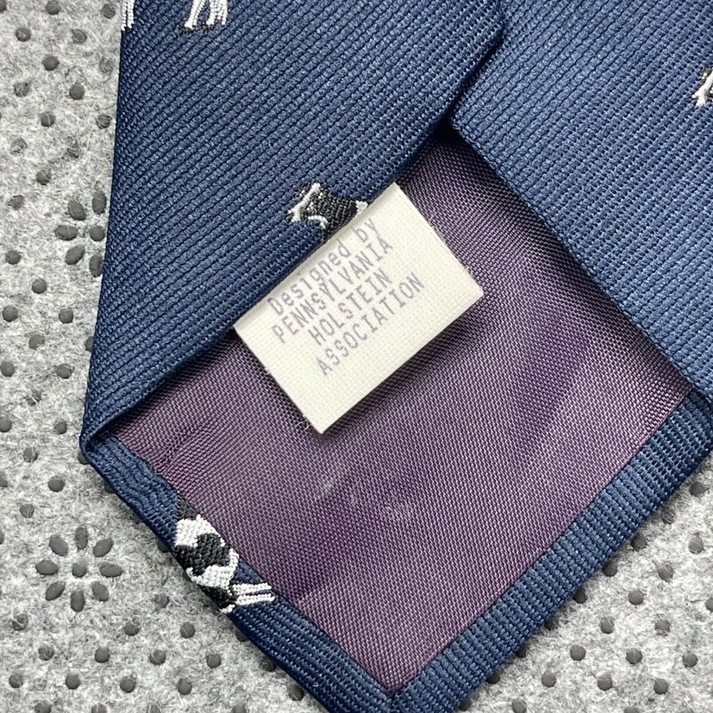 Schreter Mens Navy Holstein Cow Embroidered Novelty Tie Pennsylvania Made USA
